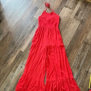 She + Sky Red Halter Jumpsuit